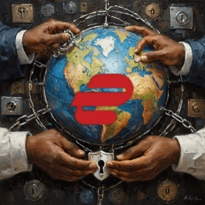 ExpressVPN logo and secure shield symbolizing fast, global VPN protection