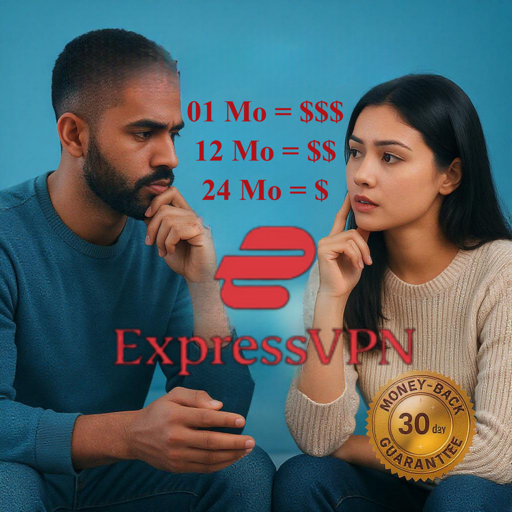 ExpressVPN pricing plans comparison highlighting 30-day money-back guarantee for risk-free trial