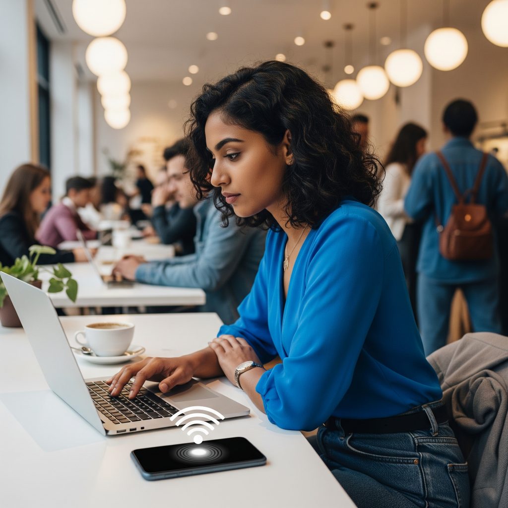 Diverse person using USMobile mobile hotspot for remote work